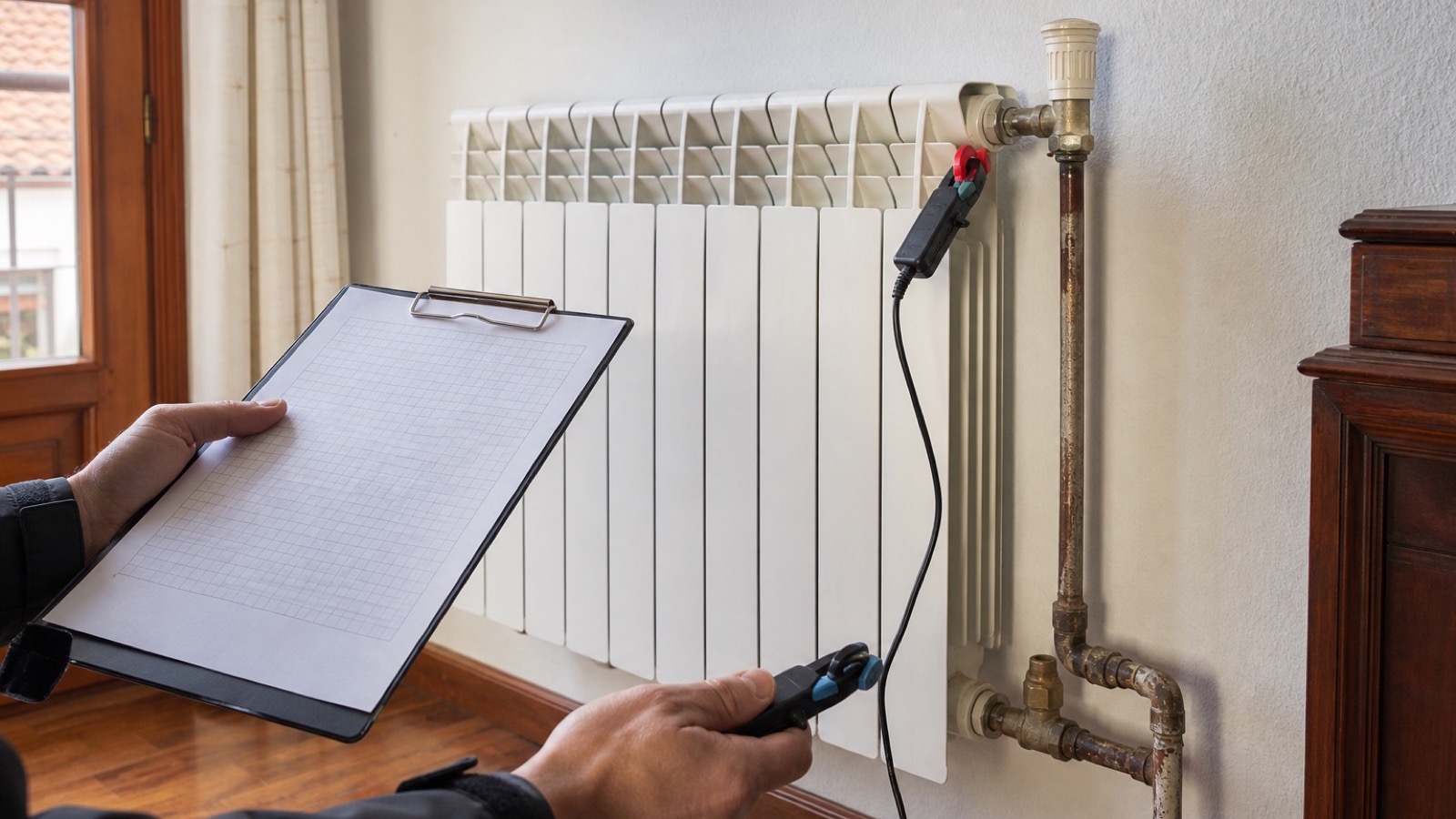 Medición de las temperaturas de entrada y retorno en un radiador de agua existente
